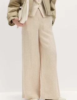 Pure Linen Gingham Wide Leg Trousers