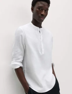 Pure Linen Grandad Collar Shirt