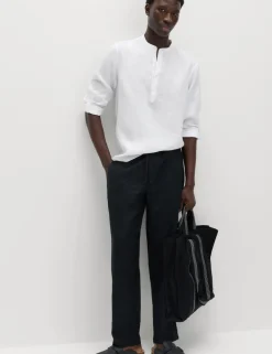 Pure Linen Grandad Collar Shirt