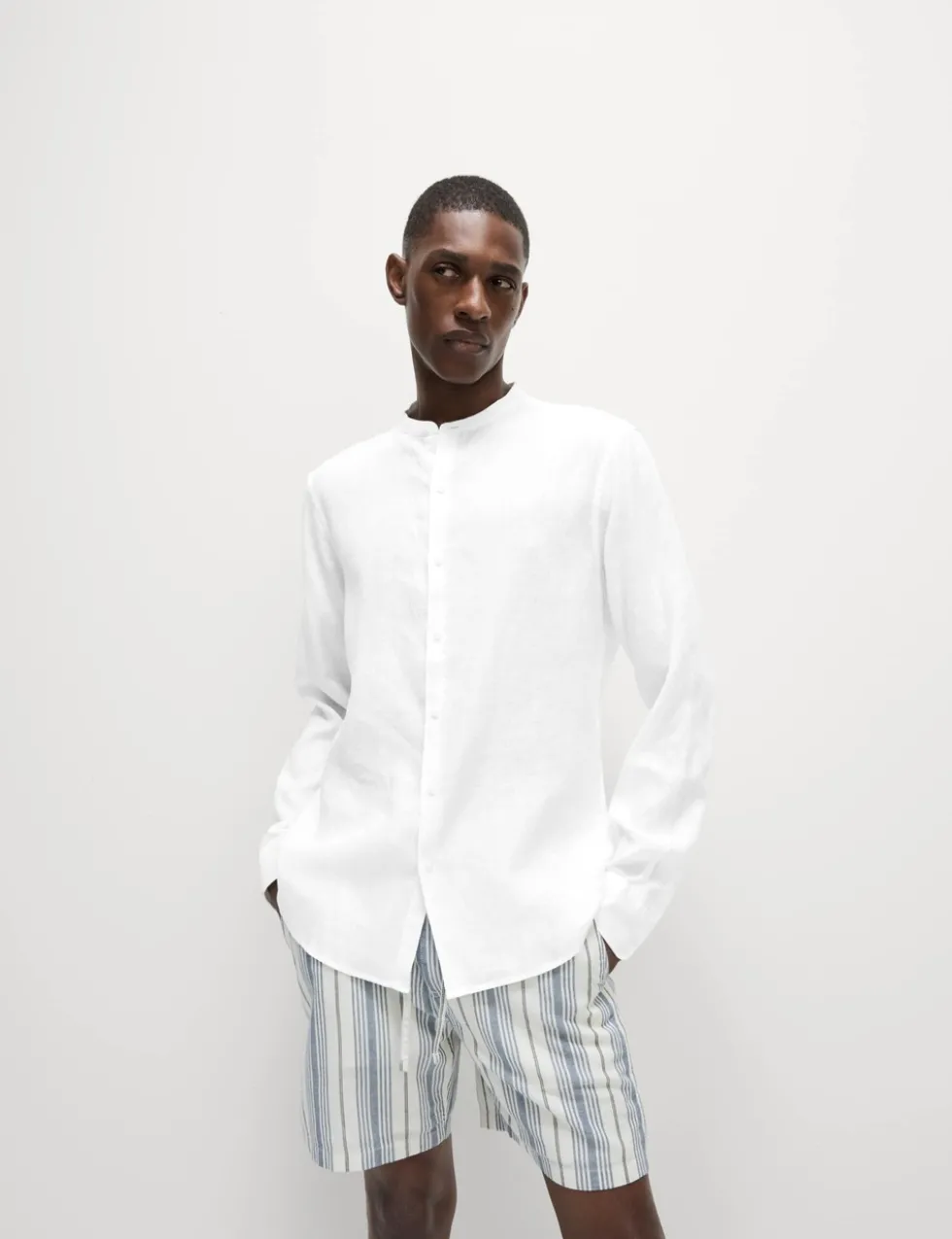 Pure Linen Grandad Collar Shirt