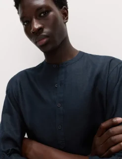 Pure Linen Grandad Collar Shirt