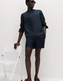 Pure Linen Grandad Collar Shirt