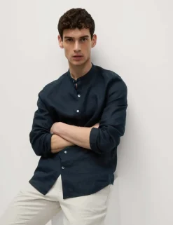 Pure Linen Grandad Collar Shirt
