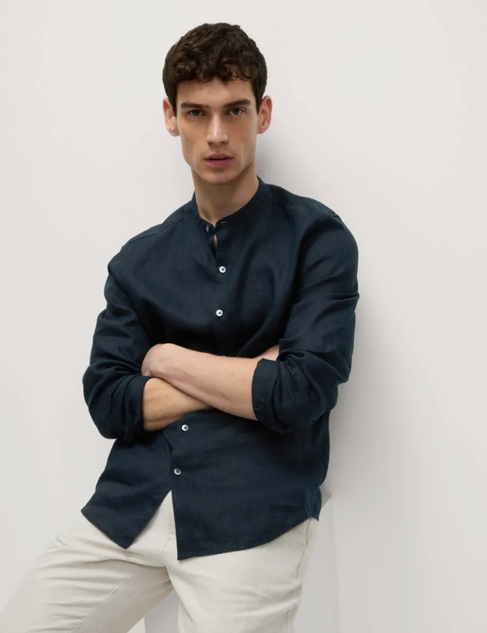 Pure Linen Grandad Collar Shirt
