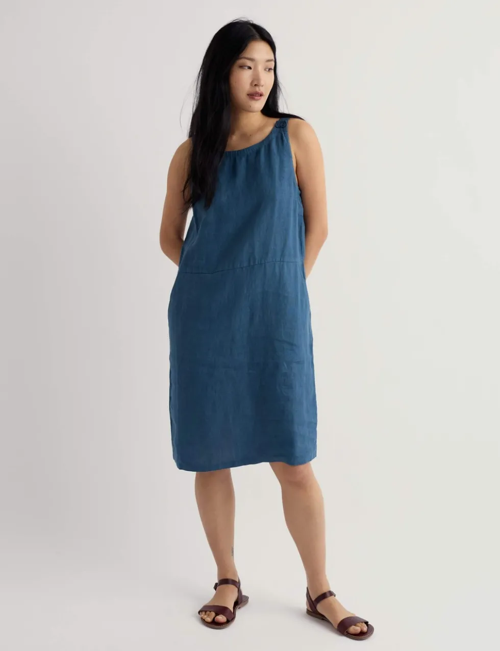 Pure Linen Knee Length Shift Dress