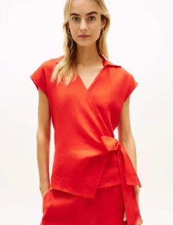 Pure Linen Knot Front Blouse