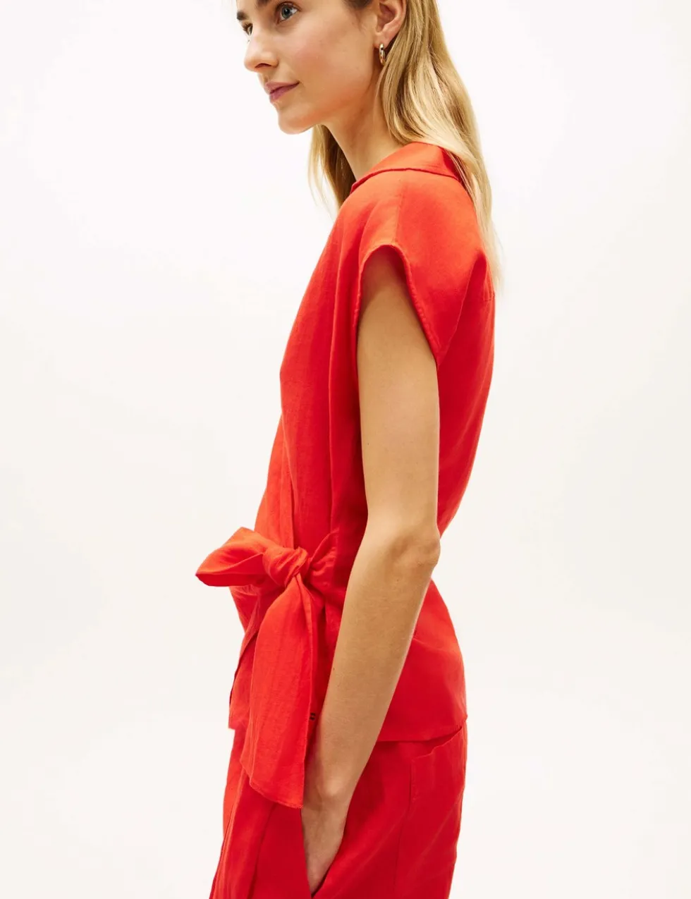 Pure Linen Knot Front Blouse