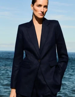 Pure Linen Longline Single Breasted Blazer