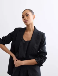 Pure Linen Longline Single Breasted Blazer