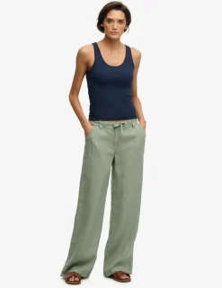 Pure Linen Low Rise Wide Leg Trousers