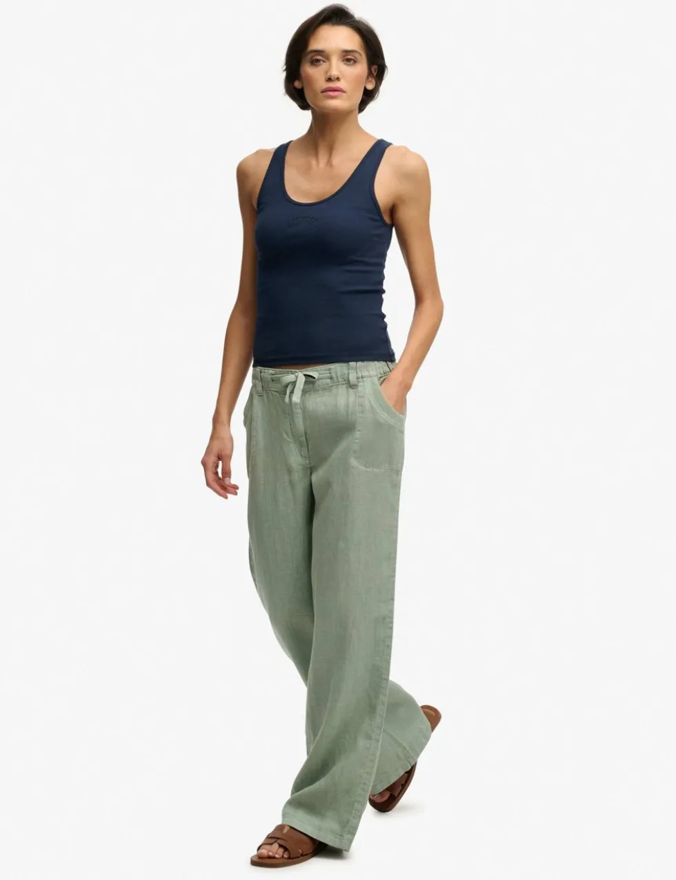Pure Linen Low Rise Wide Leg Trousers