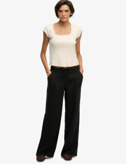 Pure Linen Low Rise Wide Leg Trousers