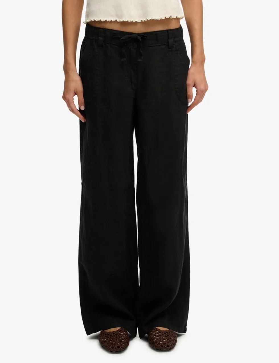 Pure Linen Low Rise Wide Leg Trousers