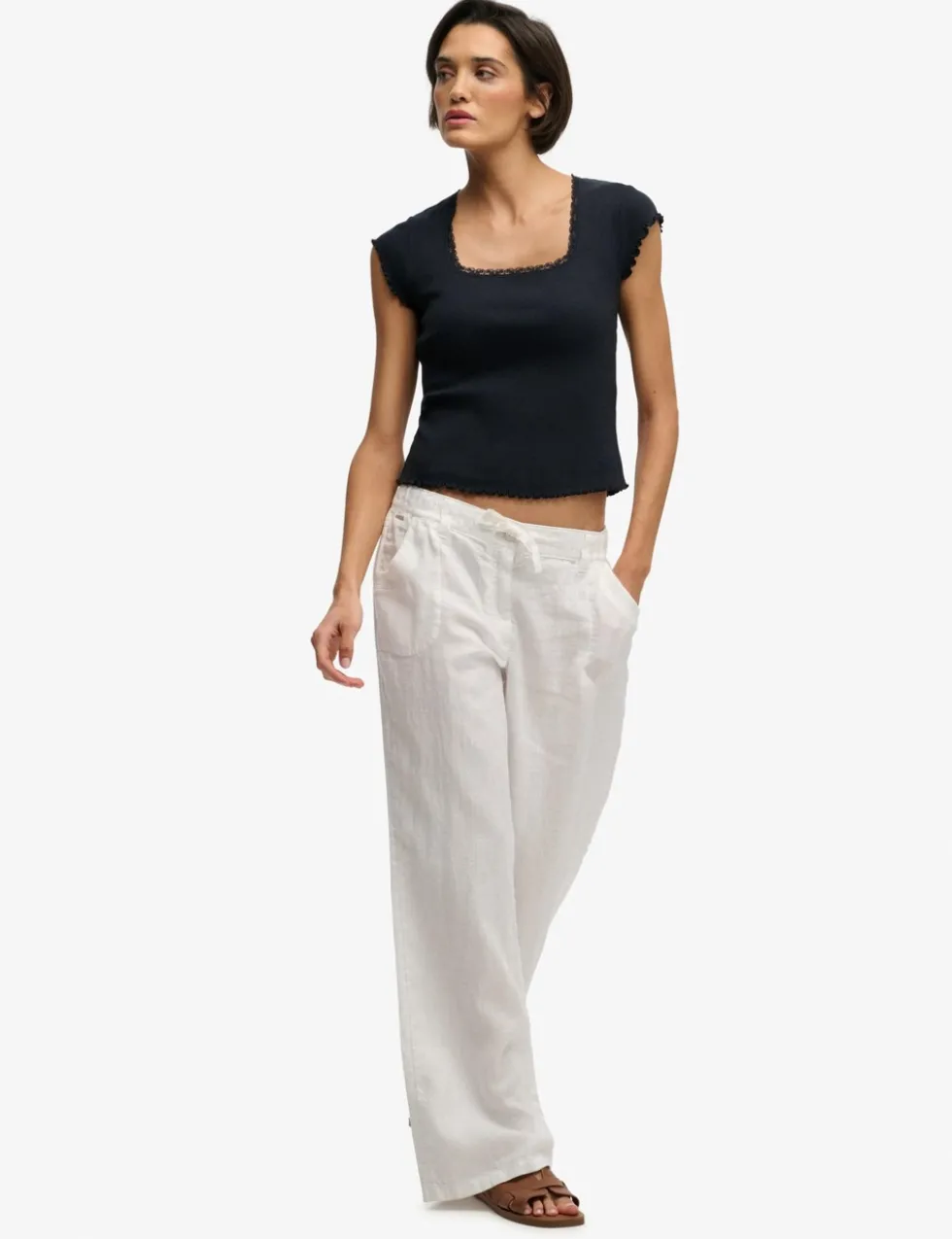 Pure Linen Low Rise Wide Leg Trousers