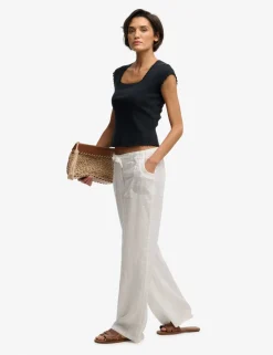 Pure Linen Low Rise Wide Leg Trousers