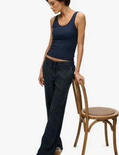 Pure Linen Low Rise Wide Leg Trousers
