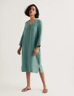 Pure Linen Midi Shift Dress