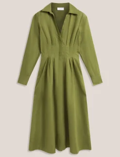 Pure Linen Midi Waisted Dress