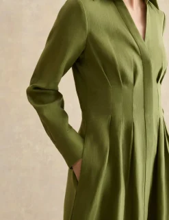 Pure Linen Midi Waisted Dress