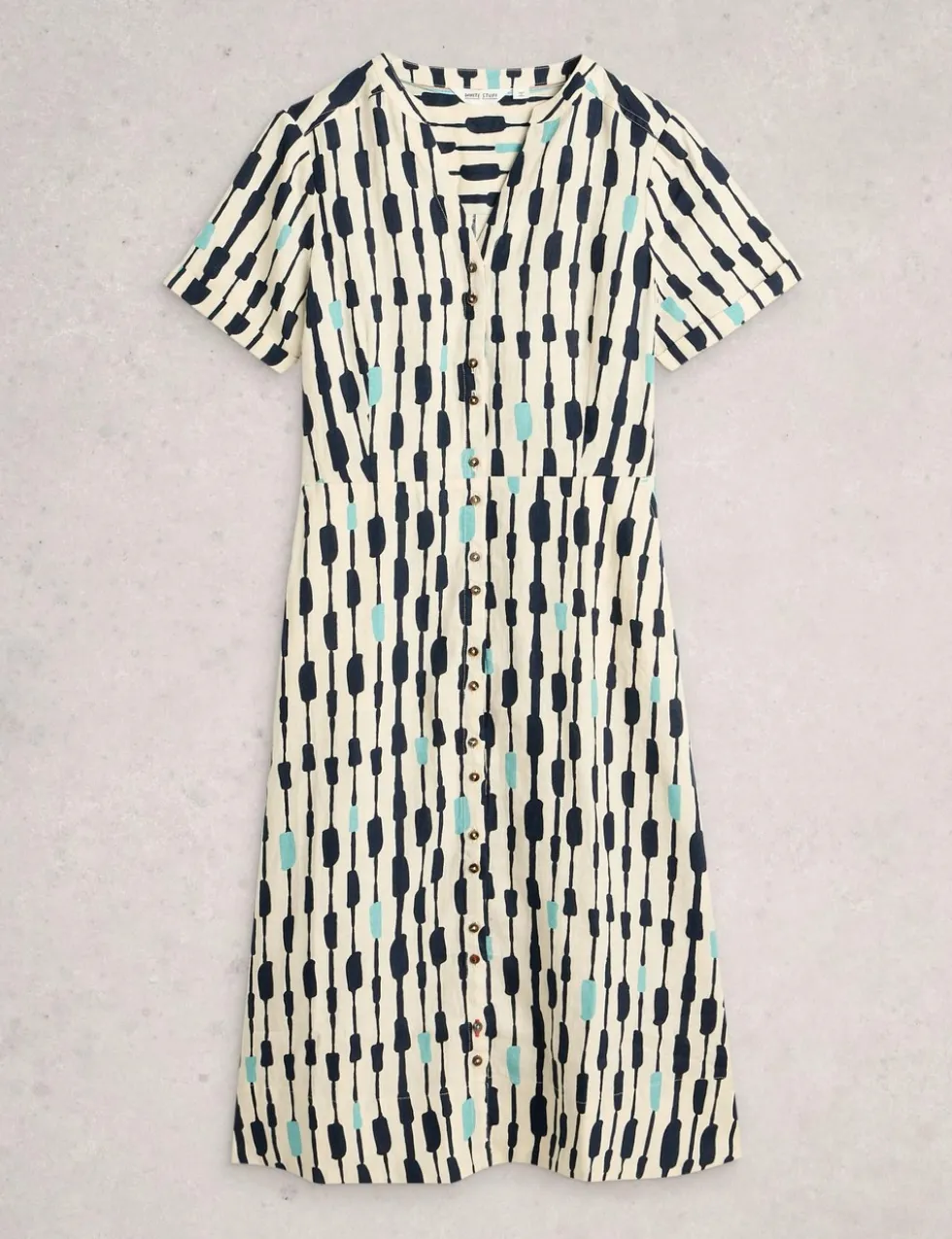 Pure Linen Notch Neck Midi Tea Dress