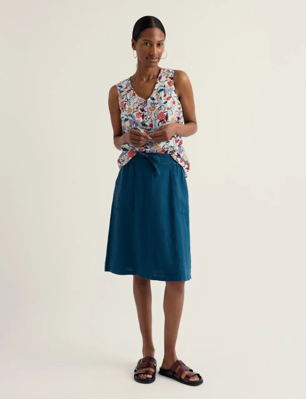 Pure Linen Patch Pocket A-Line Skirt