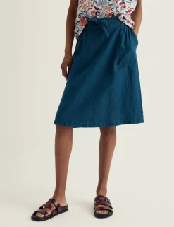 Pure Linen Patch Pocket A-Line Skirt