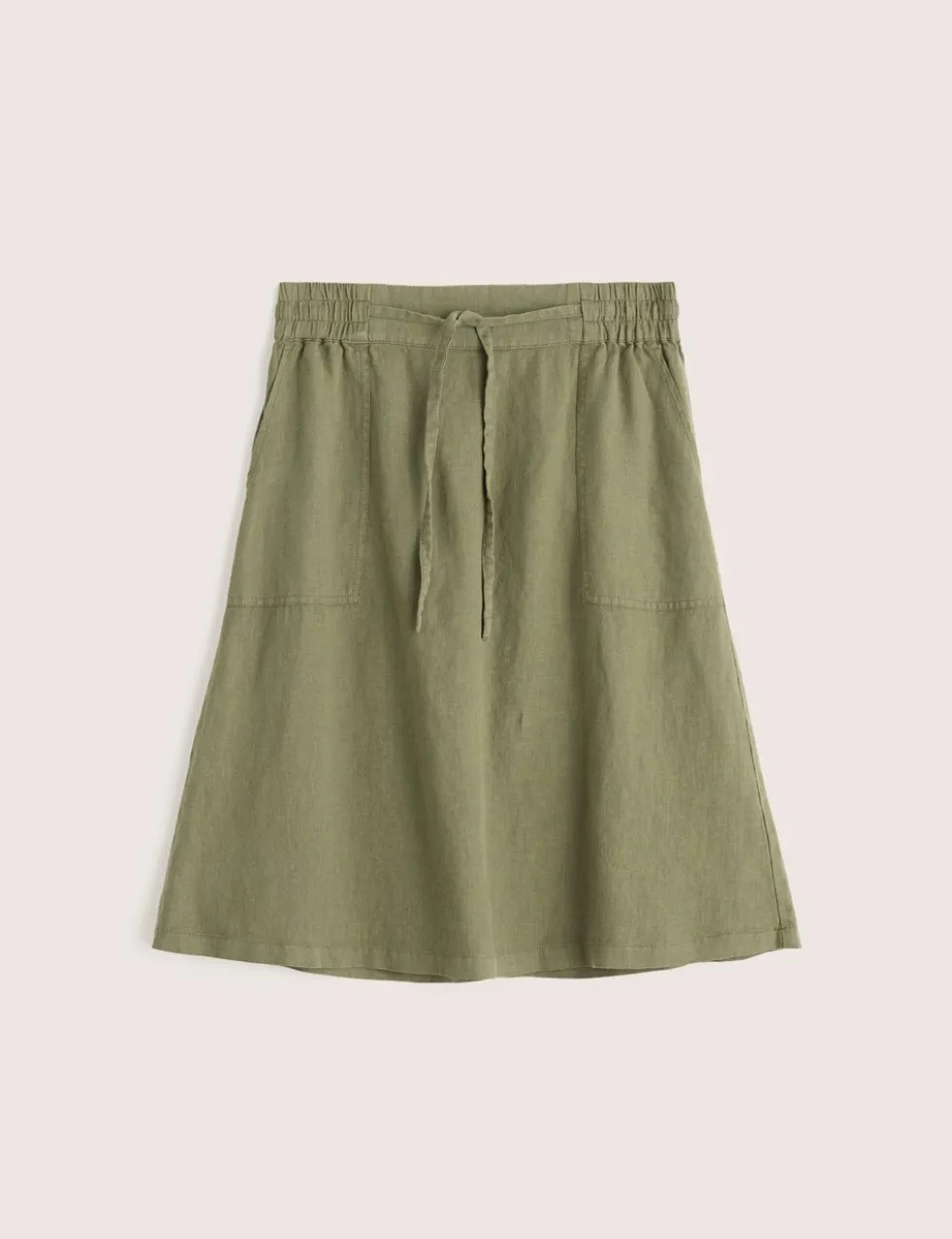 Pure Linen Patch Pocket A-Line Skirt