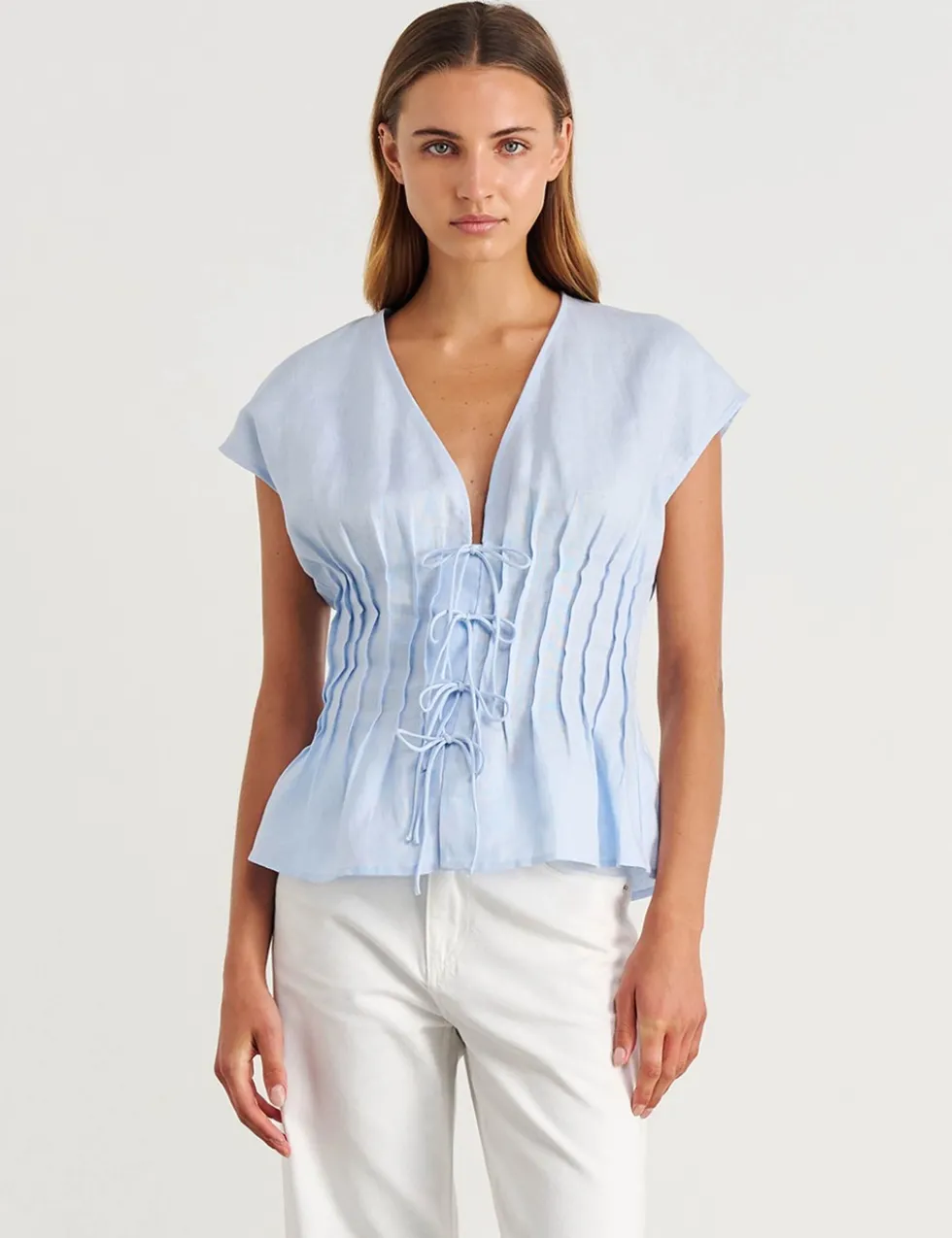 Pure Linen Pintuck Blouse