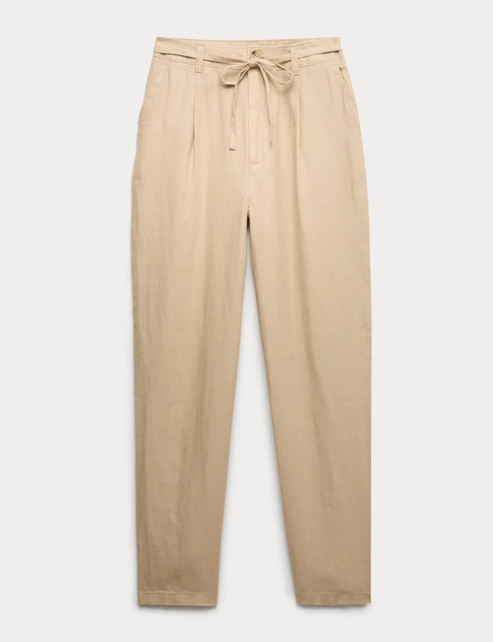 Pure Linen Pleat Front Belted Tapered Trousers
