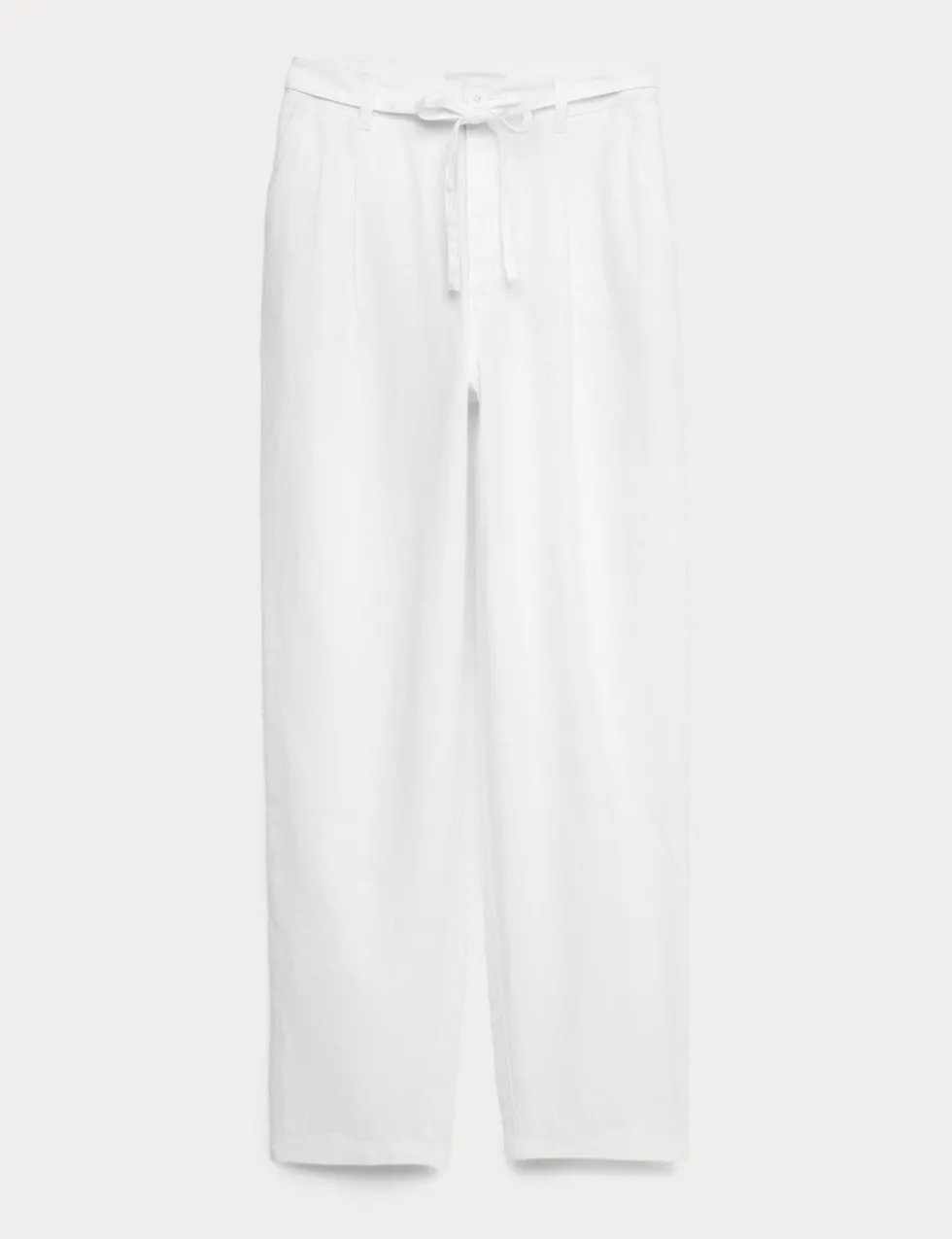Pure Linen Pleat Front Belted Tapered Trousers