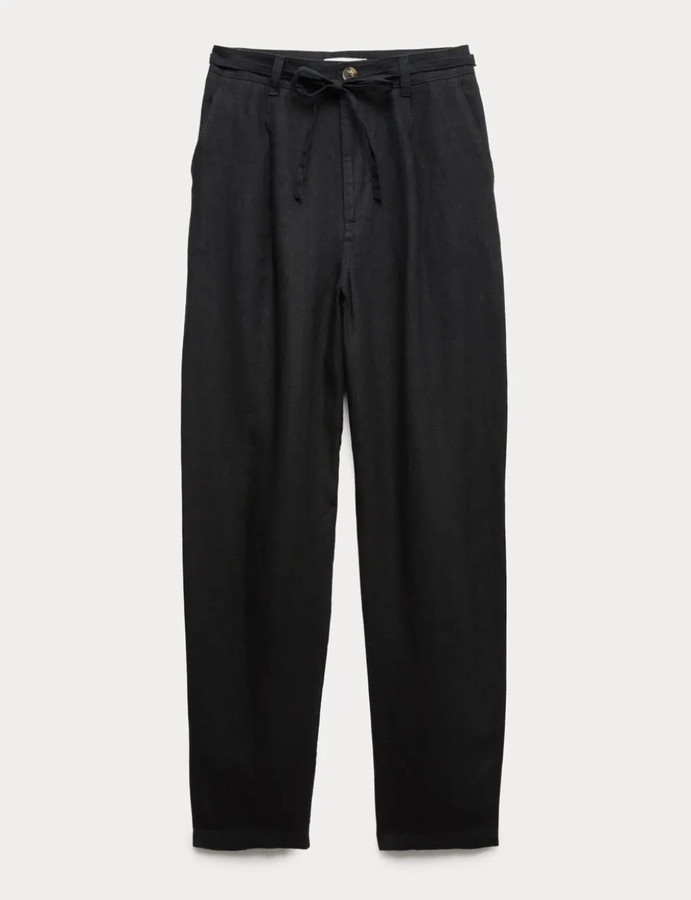 Pure Linen Pleat Front Belted Tapered Trousers