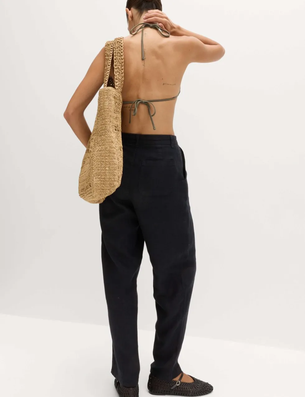Pure Linen Pleat Front Belted Tapered Trousers