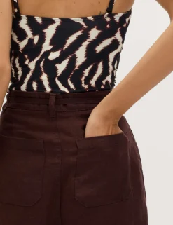 Pure Linen Pleat Front Belted Tapered Trousers