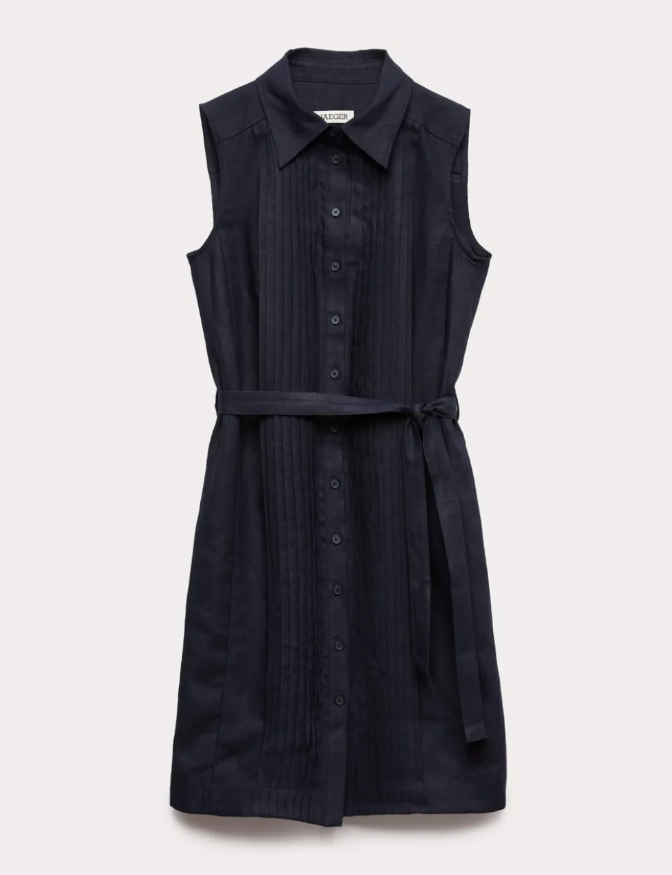 Pure Linen Pleated Knee Length Shirt Dress