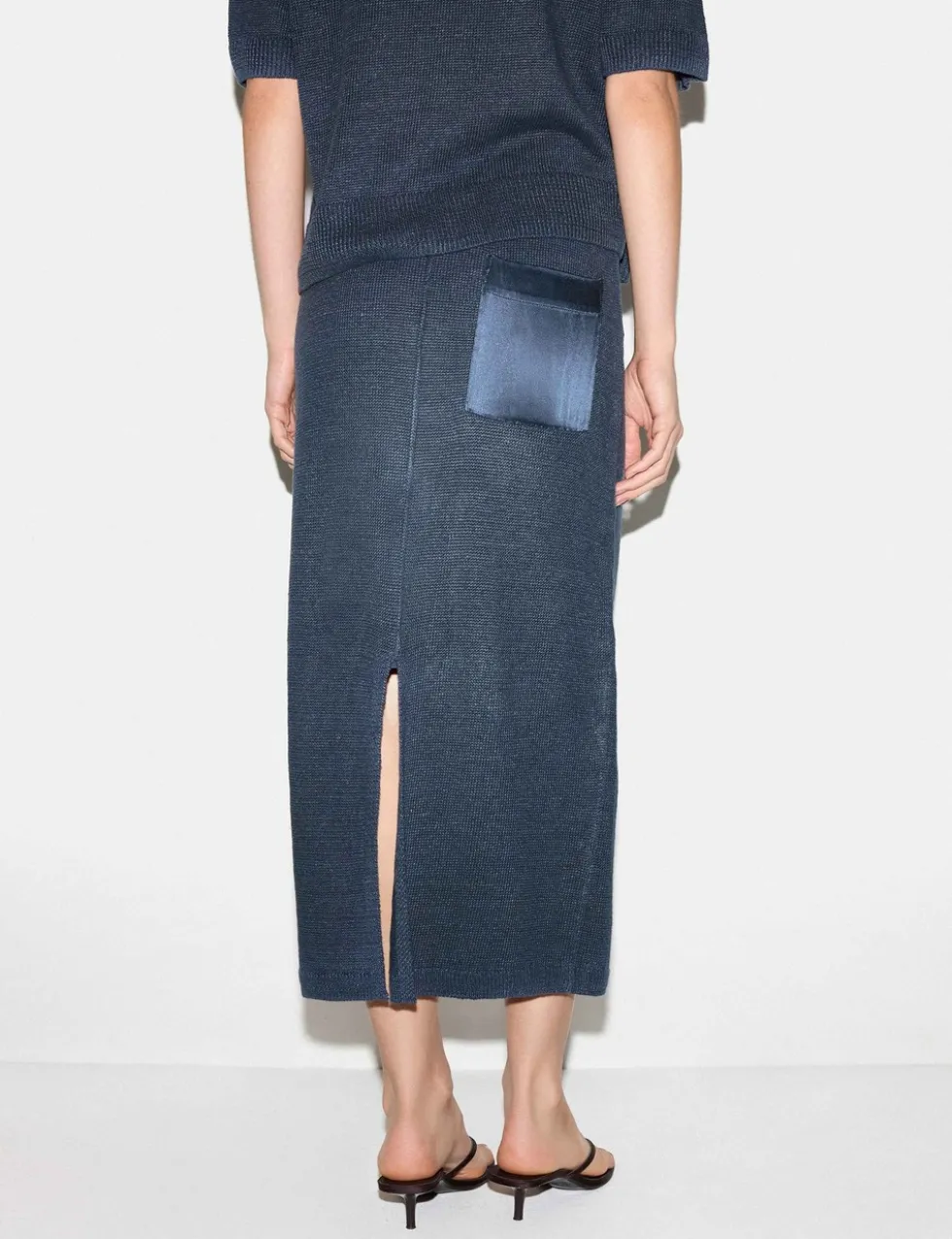 Pure Linen Pocket Detail Midi Pencil Skirt