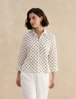 Pure Linen Polka Dot Button Through Shirt