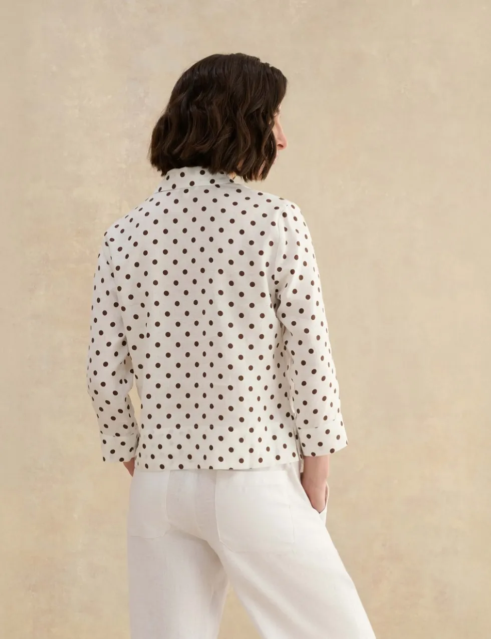 Pure Linen Polka Dot Button Through Shirt