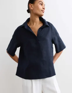 Pure Linen Popover Blouse