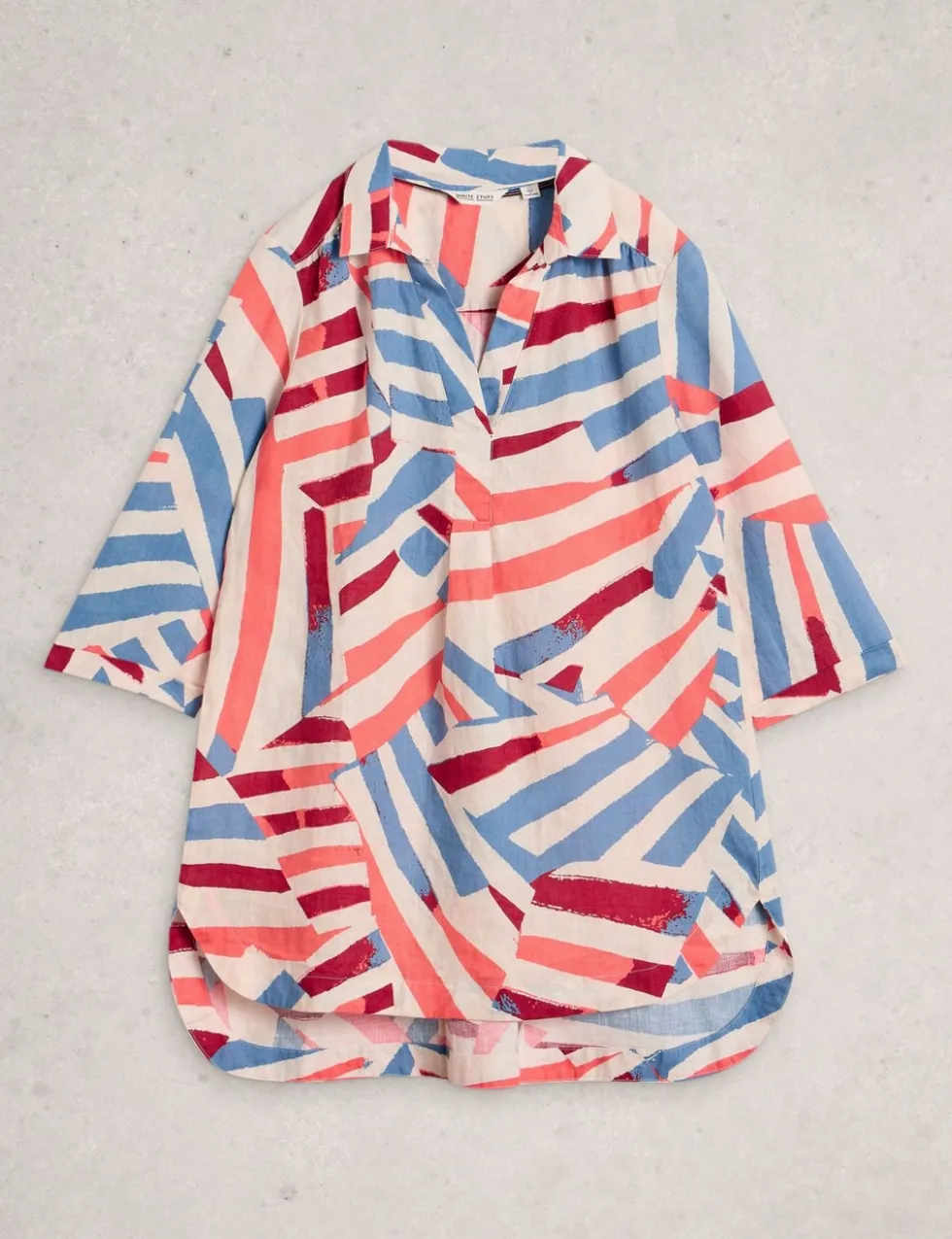Pure Linen Printed Button Detail Tunic