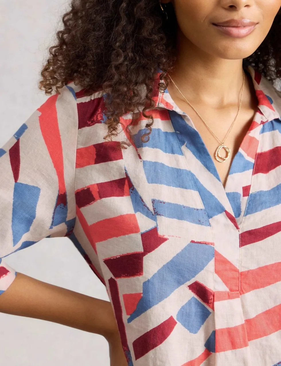 Pure Linen Printed Button Detail Tunic