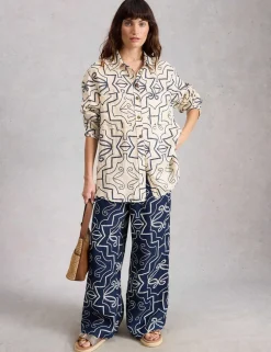 Pure Linen Printed Button Through Shirt