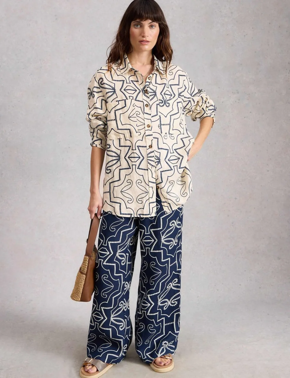 Pure Linen Printed Button Through Shirt