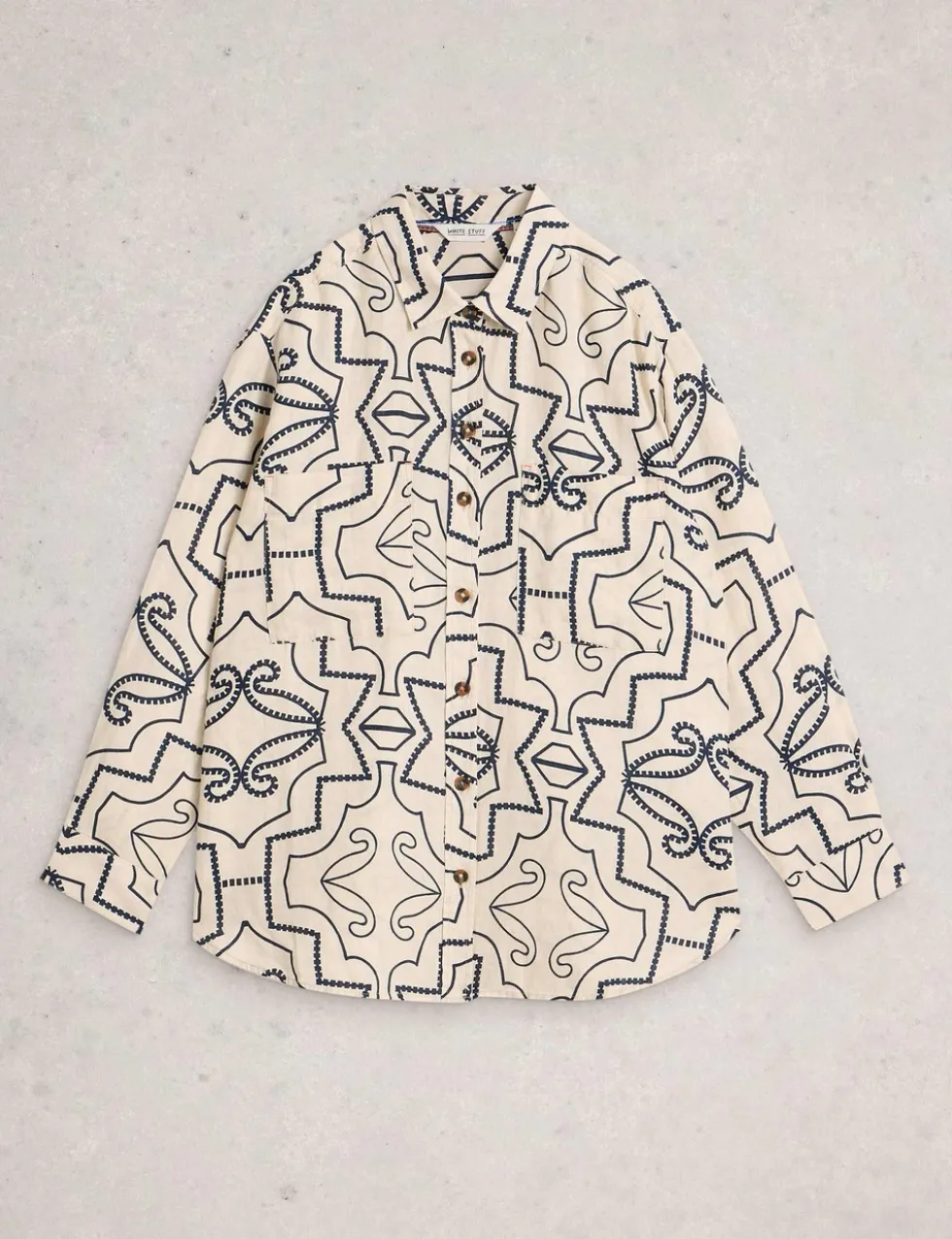 Pure Linen Printed Button Through Shirt