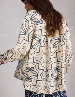 Pure Linen Printed Button Through Shirt