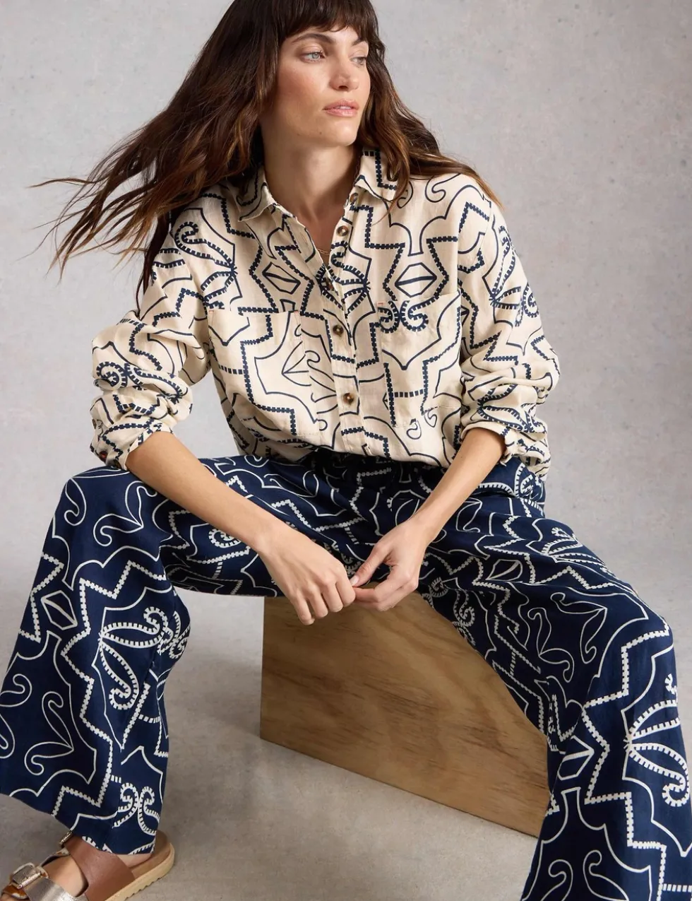 Pure Linen Printed Button Through Shirt