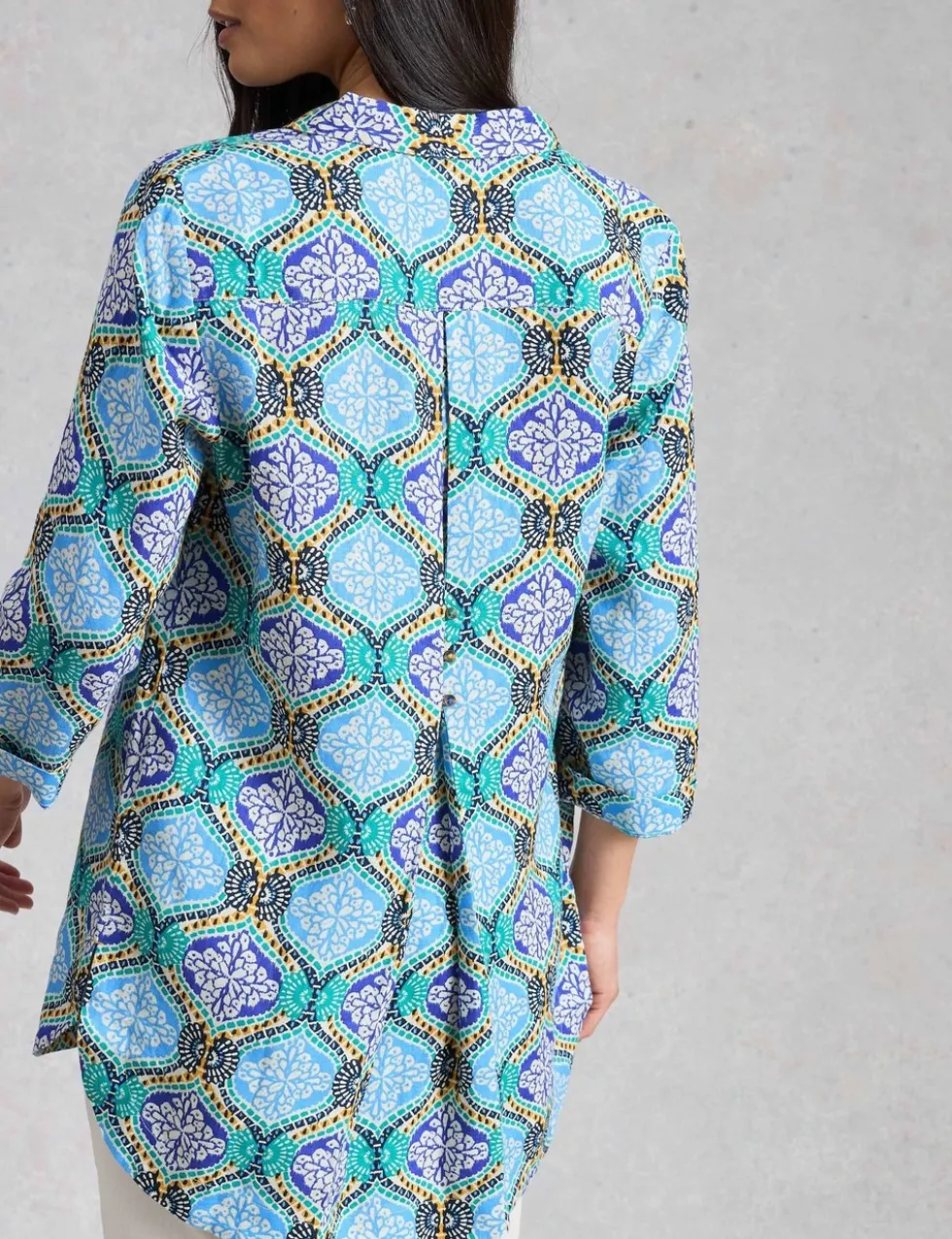 Pure Linen Printed Collared Tunic