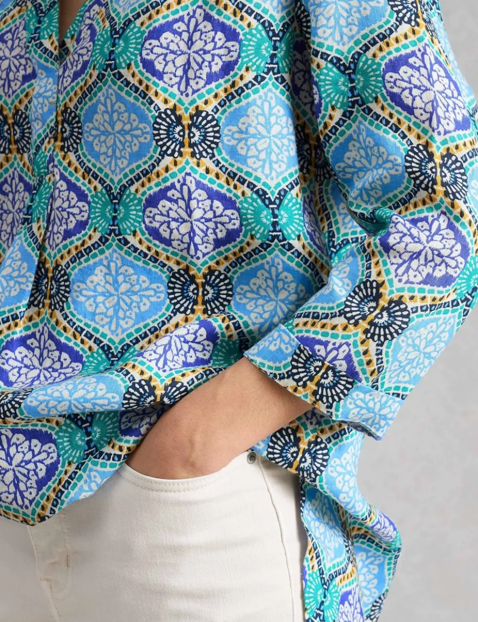 Pure Linen Printed Collared Tunic