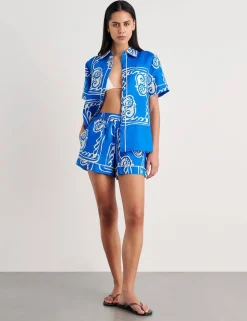 Pure Linen Printed High Waisted Shorts