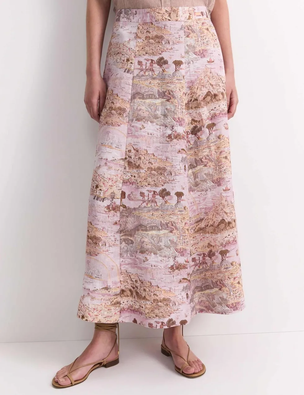Pure Linen Printed Maxi A-Line Skirt