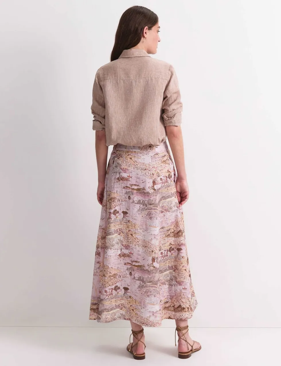 Pure Linen Printed Maxi A-Line Skirt